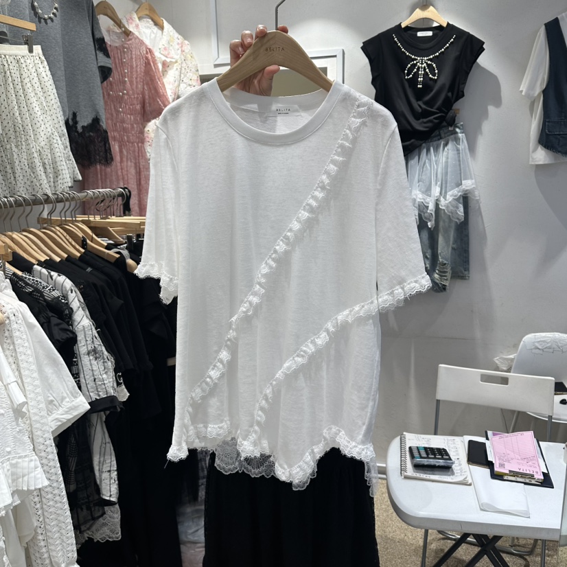 BELITA韓國直郵女裝新品熱賣職業人氣推薦時尚26春夏T恤蕾絲BELITAT恤圖色1