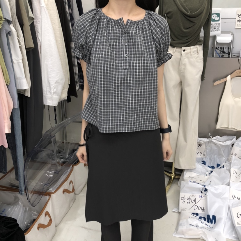 TAKE YOUE TIME韓國直郵女士新品熱賣襯衫蕾絲衫泡泡袖格紋TAKE YOUE TIME襯衫/蕾絲衫圖色2