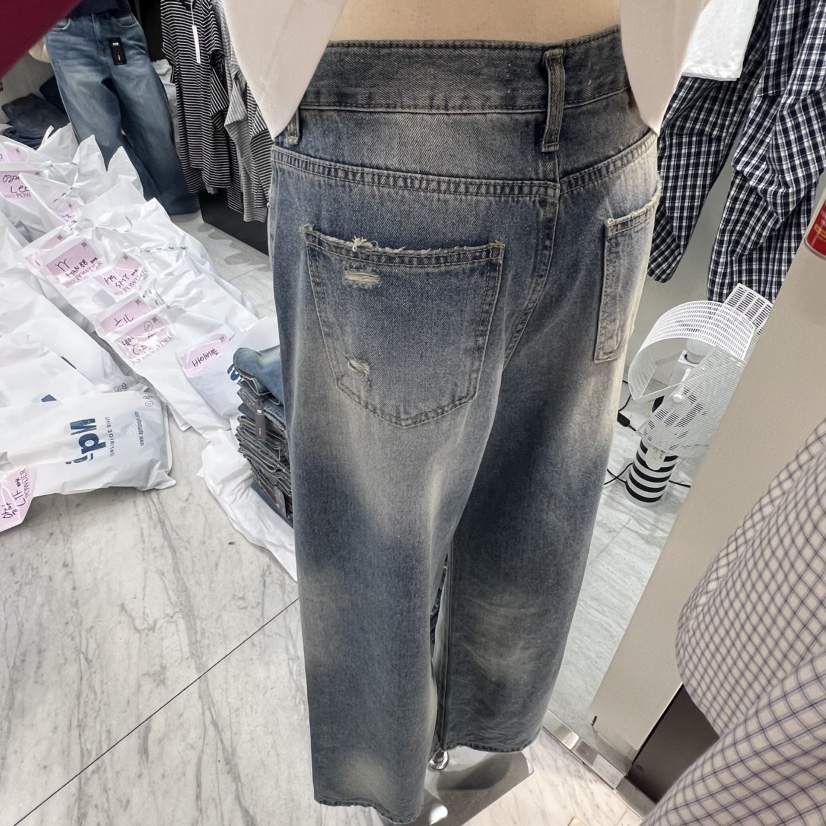 POWDER韓國直郵女裝新款休閑職業26夏季26春夏牛仔褲復古POWDER牛仔褲