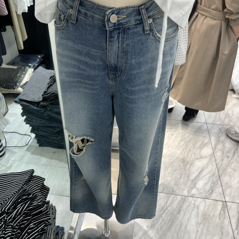 POWDER韓國直郵女裝新款休閑職業26夏季26春夏牛仔褲復古POWDER牛仔褲圖色1