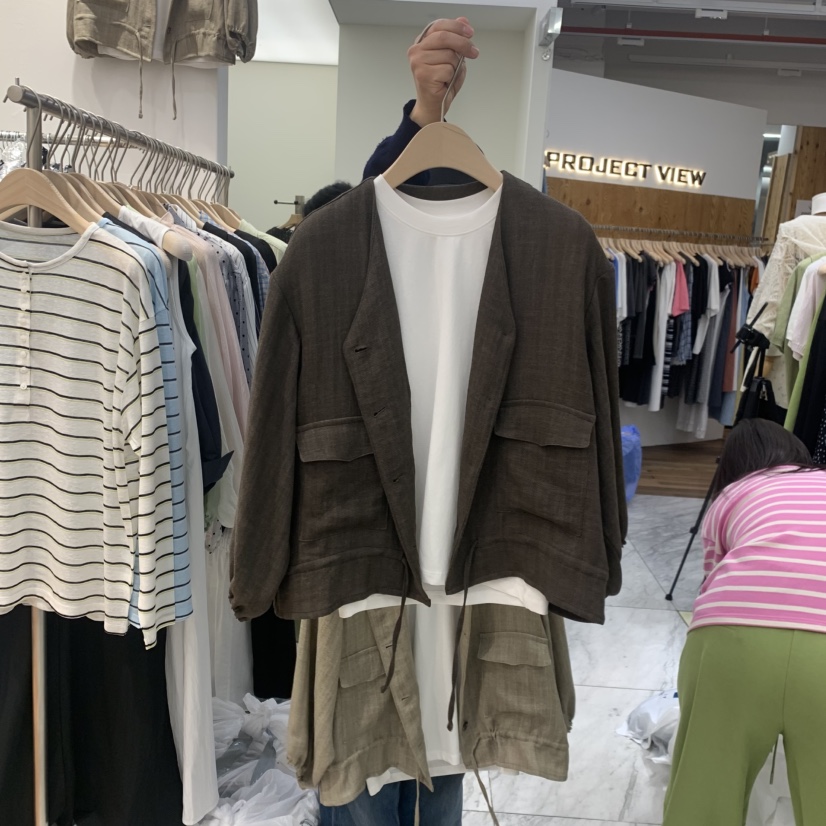 MADEMOISELL韓國東大門代購女士新款職業休閑夾克亞麻布口袋MADEMOISELL夾克圖色1