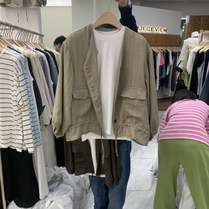 MADEMOISELL韓國東大門代購女士新款職業休閑夾克亞麻布口袋MADEMOISELL夾克圖色2