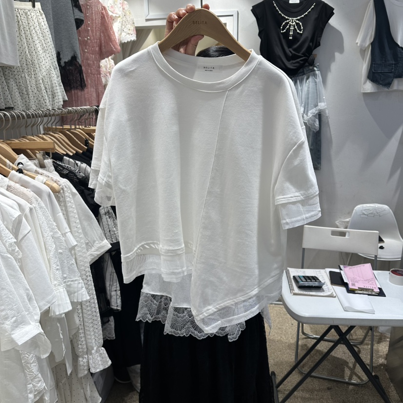 BELITA韓國直郵女裝新款推薦職業26春夏時尚26夏季T恤網狀BELITAT恤圖色1