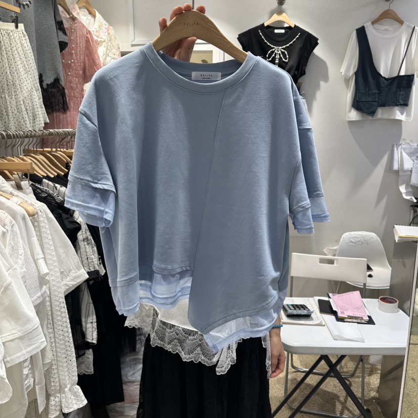 BELITA韓國直郵女裝新款推薦職業26春夏時尚26夏季T恤網狀BELITAT恤圖色2