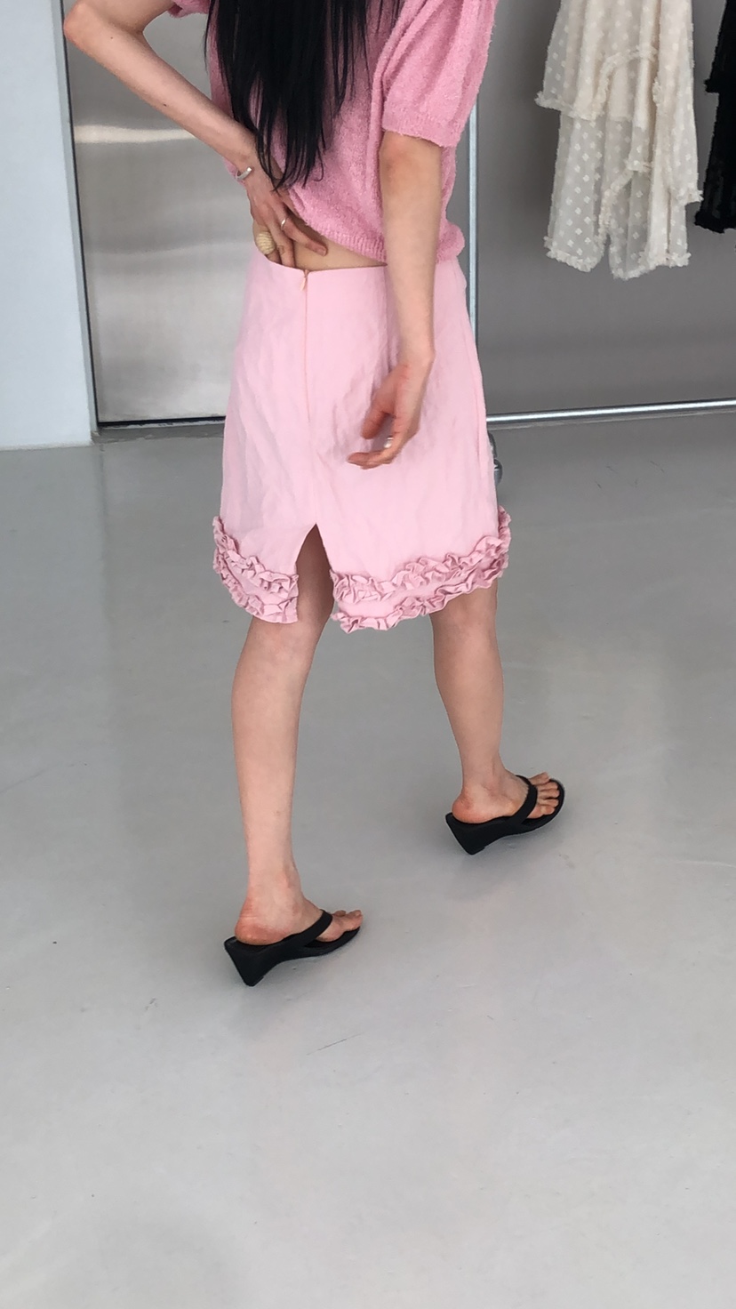 MOVENNE韓國代購女士新款真品26春夏休閑半身裙中短裙荷葉邊MOVENNE半身裙/中短裙