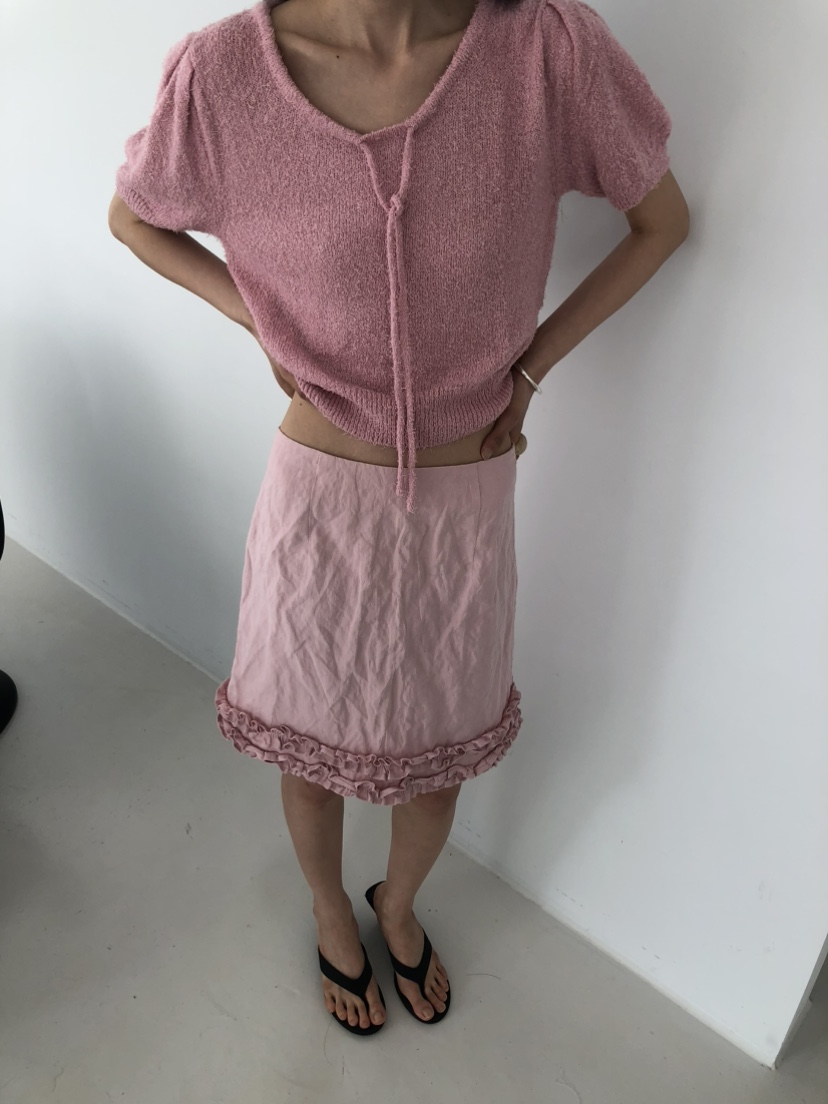 MOVENNE韓國代購女士新款真品26春夏休閑半身裙中短裙荷葉邊MOVENNE半身裙/中短裙