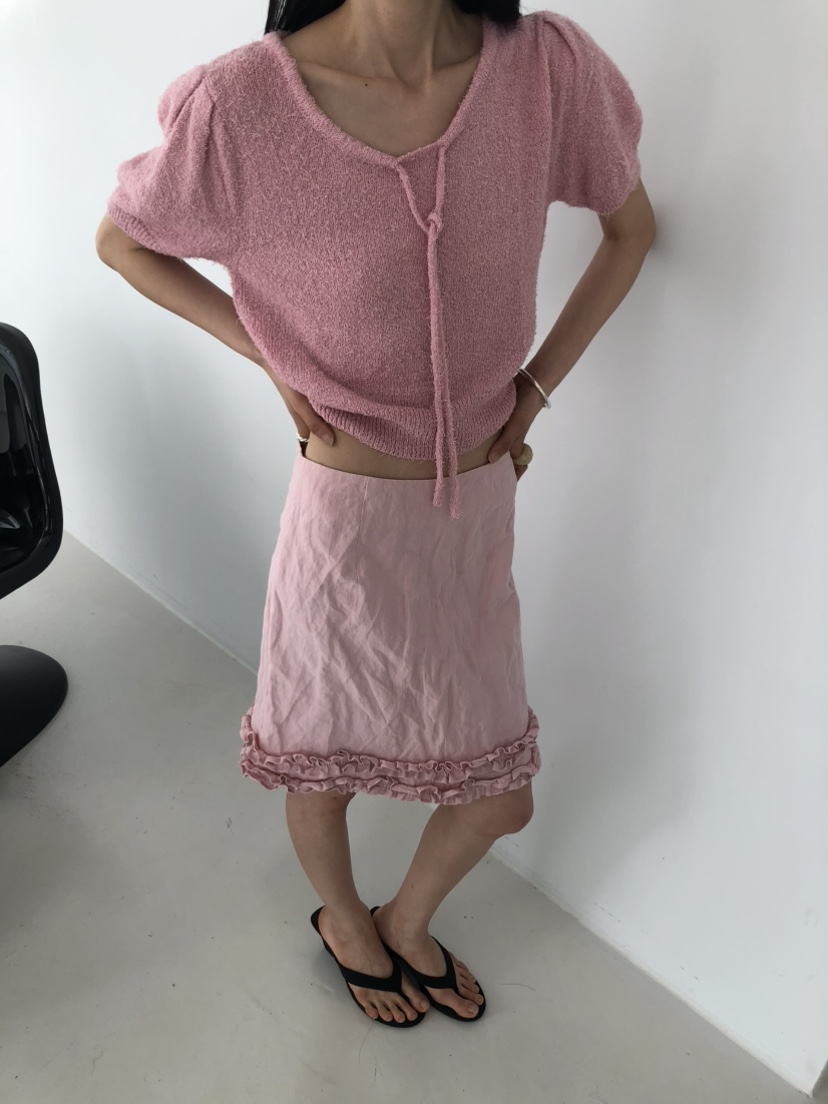 MOVENNE韓國代購女士新款真品26春夏休閑半身裙中短裙荷葉邊MOVENNE半身裙/中短裙