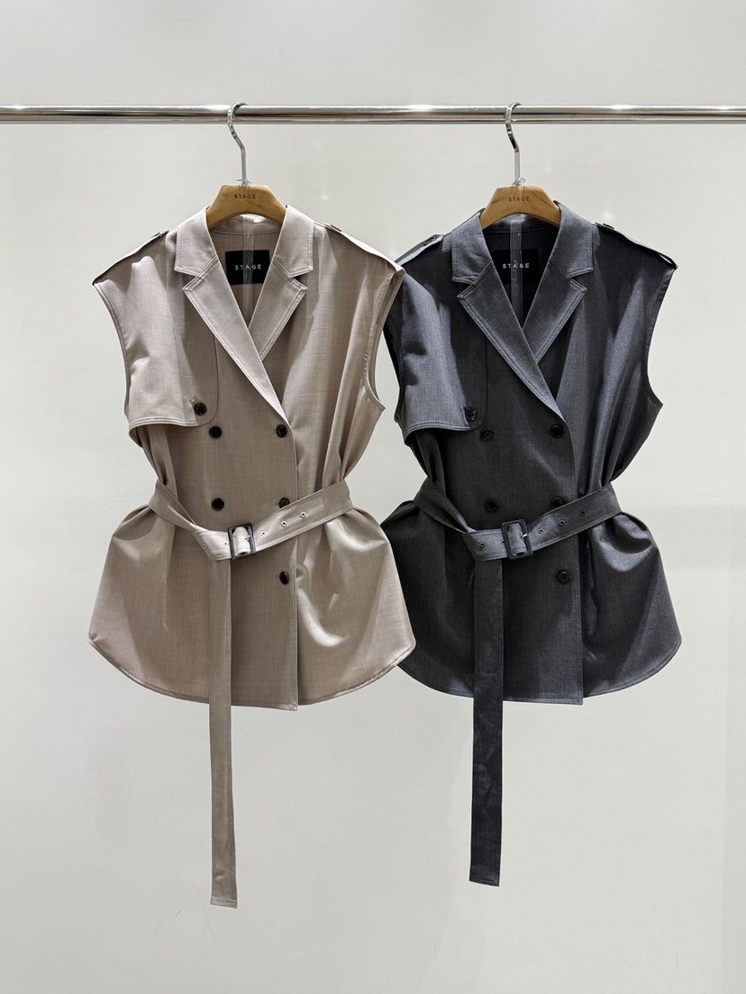 STAGE東大門直郵女士新品熱賣推薦休閑職業人氣馬甲含腰帶STAGE馬甲