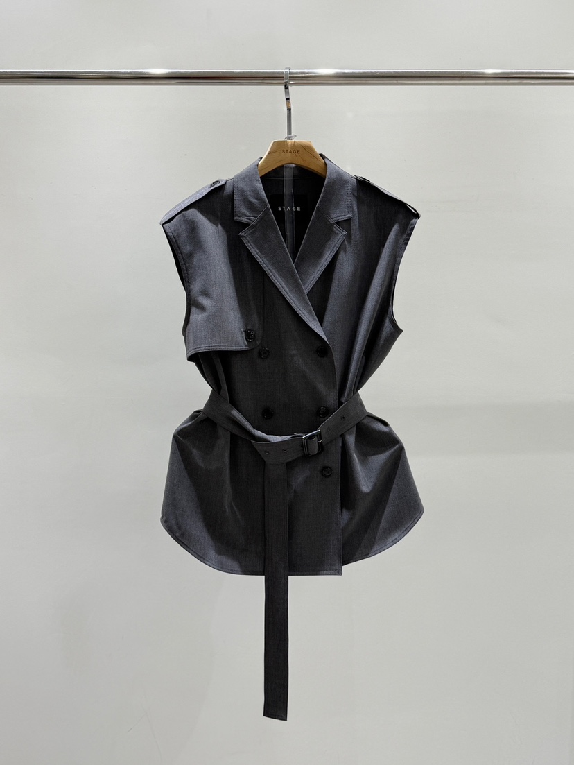 STAGE東大門直郵女士新品熱賣推薦休閑職業人氣馬甲含腰帶STAGE馬甲圖色2