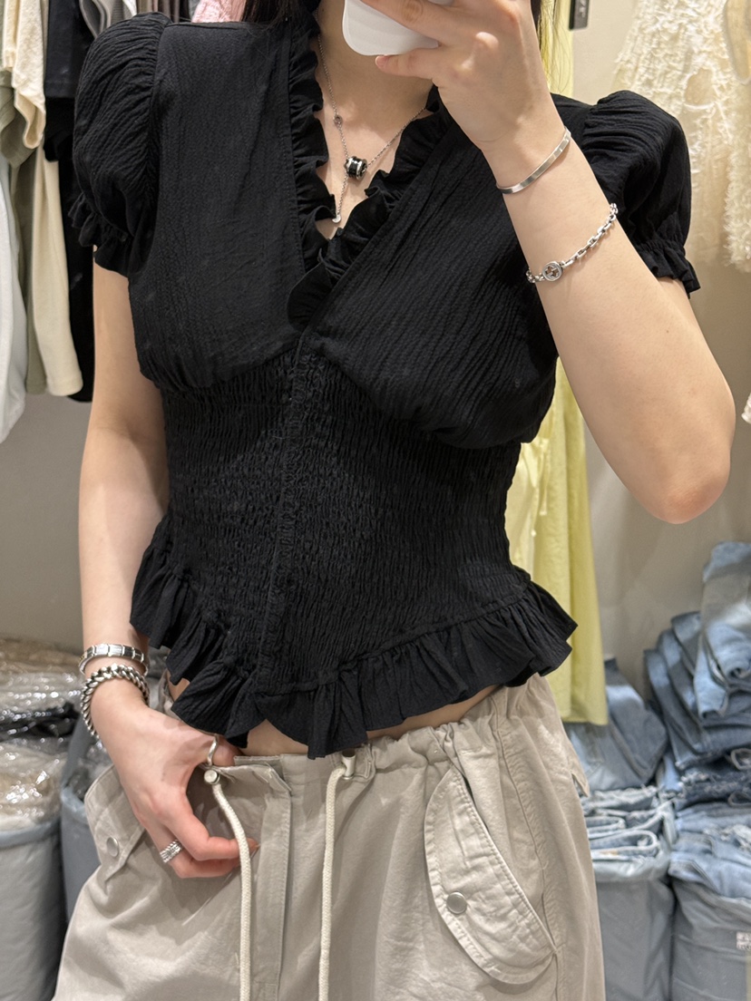 SHIRRING韓國直郵女裝新款真品26春夏推薦休閑襯衫蕾絲衫SHIRRING襯衫/蕾絲衫