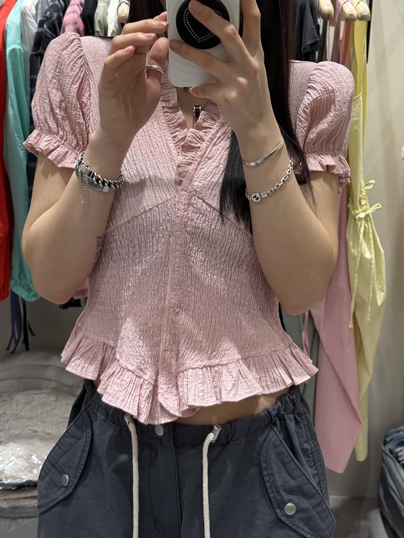 SHIRRING韓國直郵女裝新款真品26春夏推薦休閑襯衫蕾絲衫SHIRRING襯衫/蕾絲衫