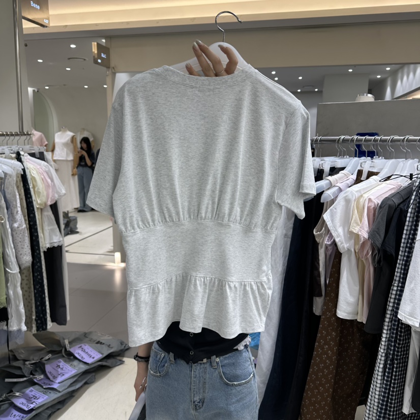 BENE東大門實拍女士新款熱賣職業時尚真品人氣T恤褶皺雙層BENET恤