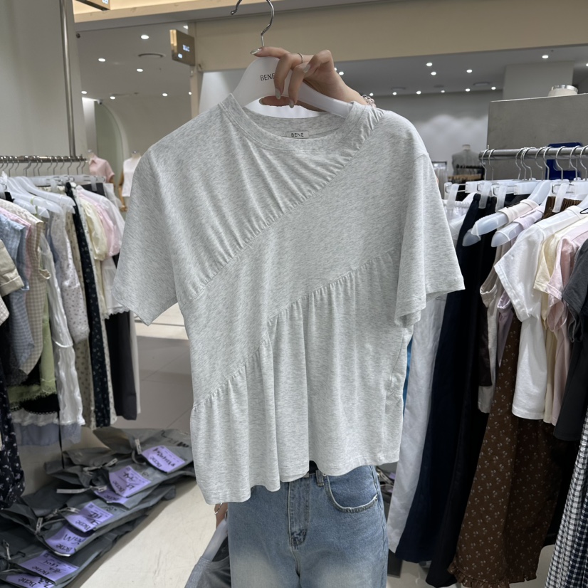BENE東大門實拍女士新款熱賣職業時尚真品人氣T恤褶皺雙層BENET恤圖色1