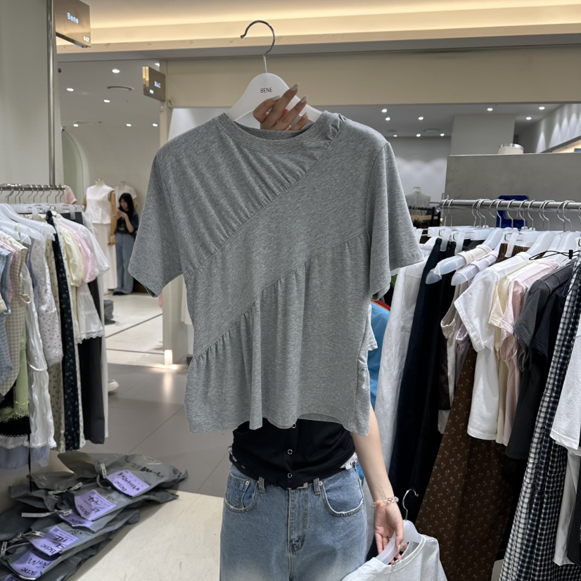 BENE東大門實拍女士新款熱賣職業時尚真品人氣T恤褶皺雙層BENET恤圖色2