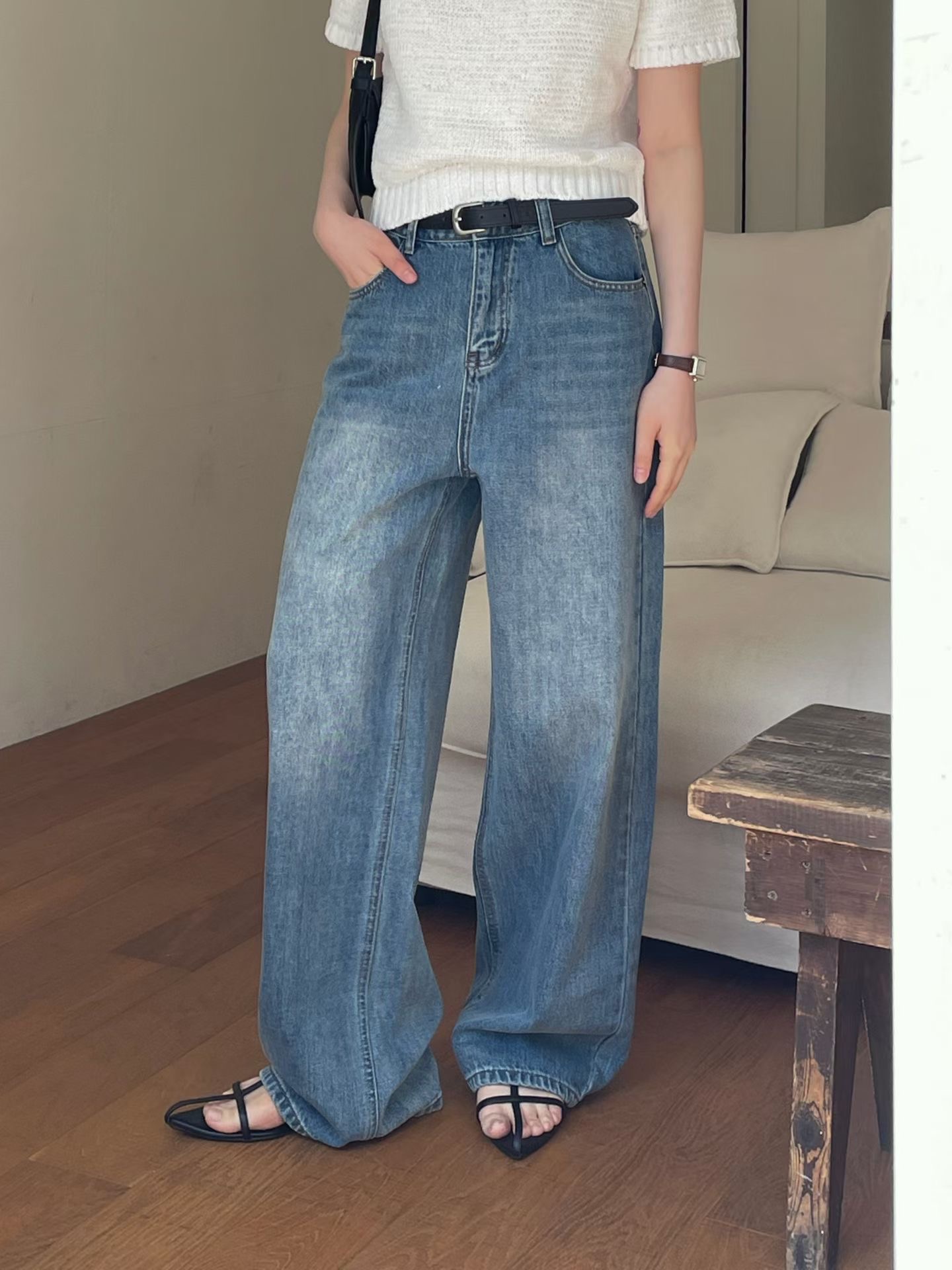 L.REWIND韓國直郵女裝新品26春夏時尚牛仔褲直筒牛仔含腰帶L.REWIND牛仔褲