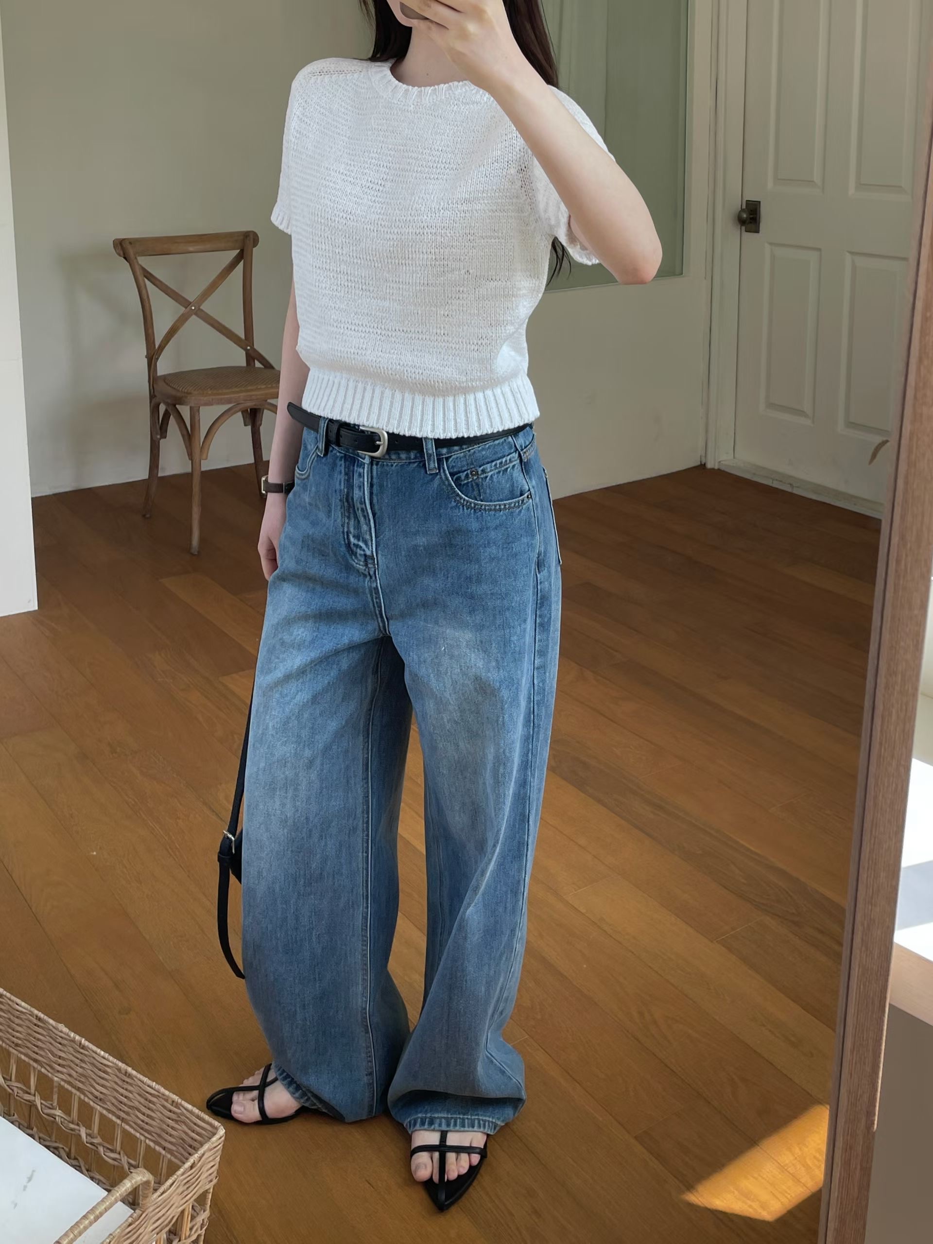 L.REWIND韓國直郵女裝新品26春夏時尚牛仔褲直筒牛仔含腰帶L.REWIND牛仔褲圖色2