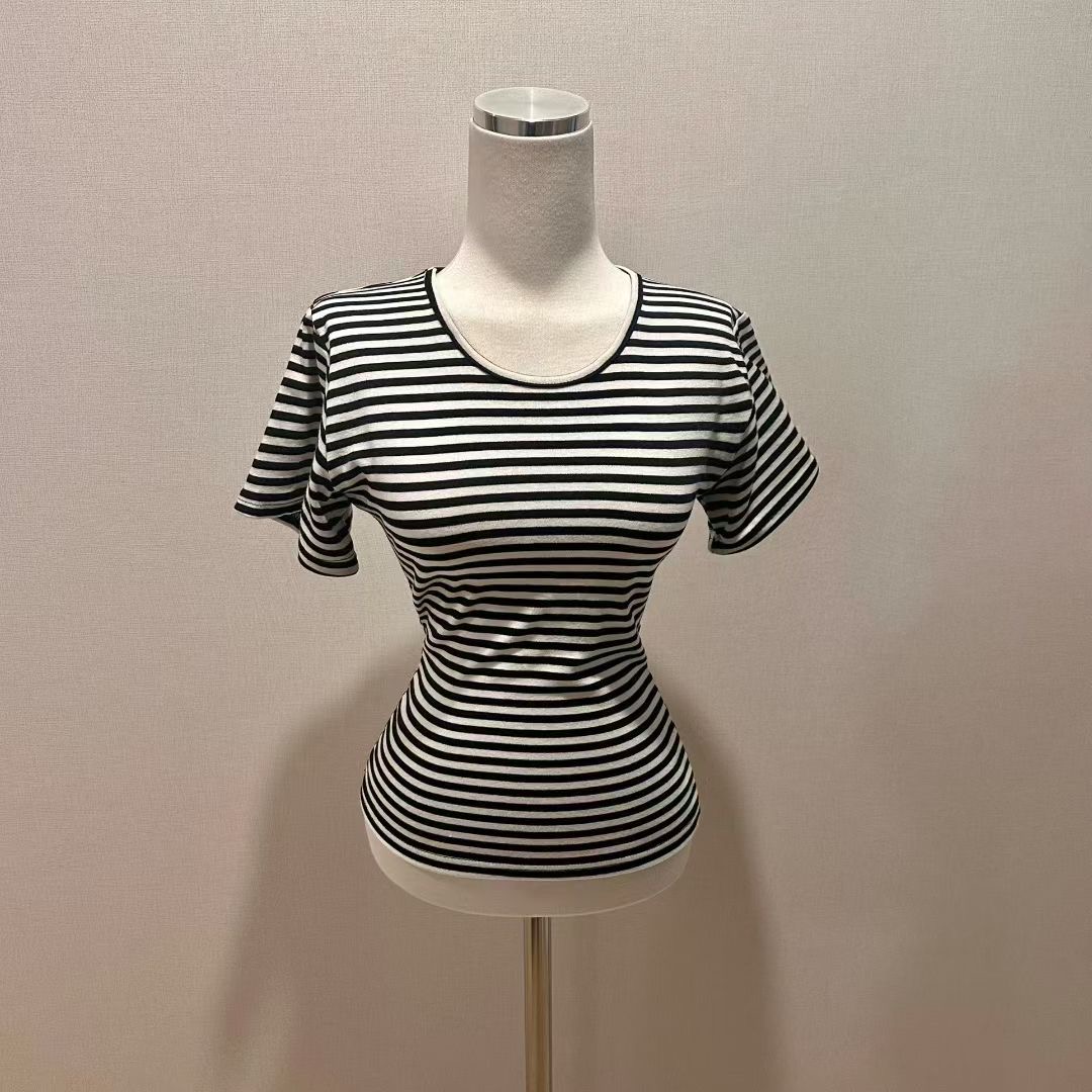 ISABELLA東大門實拍女裝新款休閑推薦時尚熱賣T恤U領條紋ISABELLAT恤圖色1