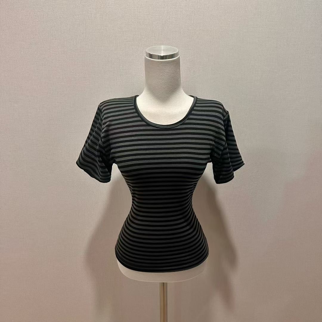 ISABELLA東大門實拍女裝新款休閑推薦時尚熱賣T恤U領條紋ISABELLAT恤圖色2