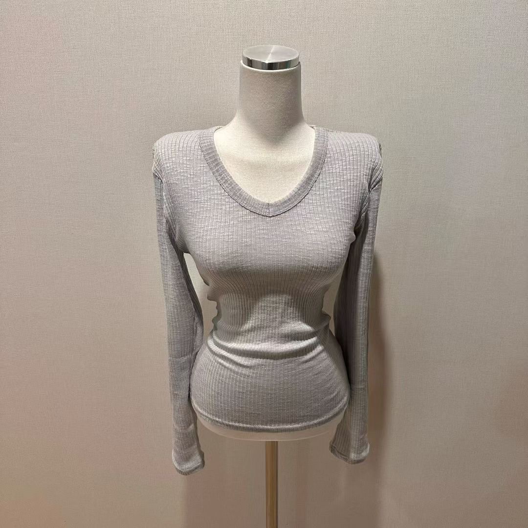 ISABELLA韓國代購女裝新款職業26春夏真品休閑長袖T恤V領ISABELLA長袖T恤圖色1