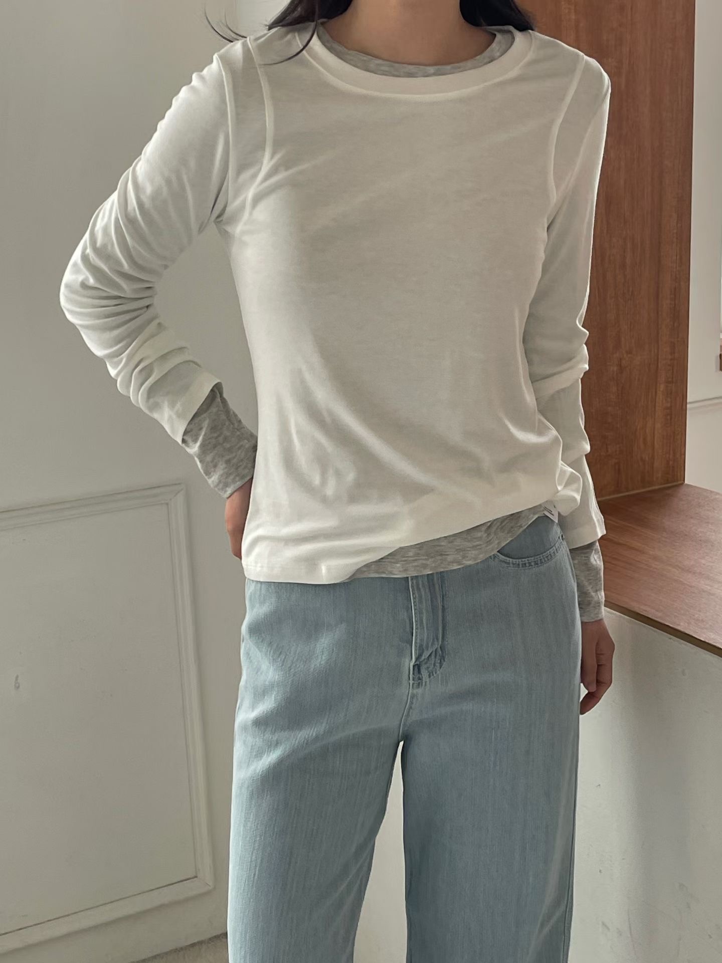 L.REWIND東大門實拍女士新品26春夏人氣長袖T恤不含內搭L.REWIND長袖T恤圖色1