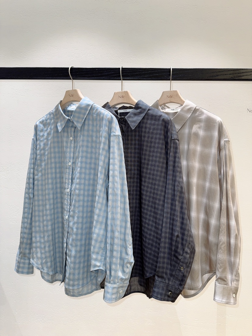 NDE韓國東大門代購女士新款休閑人氣26春夏襯衫蕾絲衫格子BOHEME_NDE襯衫/蕾絲衫