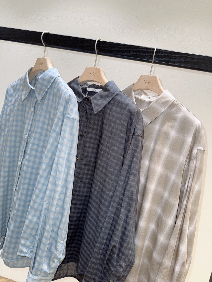 NDE韓國東大門代購女士新款休閑人氣26春夏襯衫蕾絲衫格子BOHEME_NDE襯衫/蕾絲衫