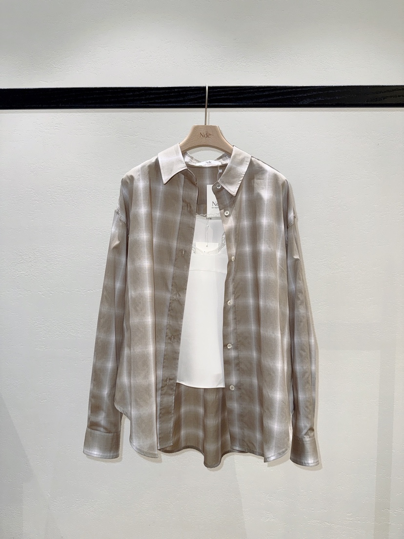 NDE韓國東大門代購女士新款休閑人氣26春夏襯衫蕾絲衫格子BOHEME_NDE襯衫/蕾絲衫