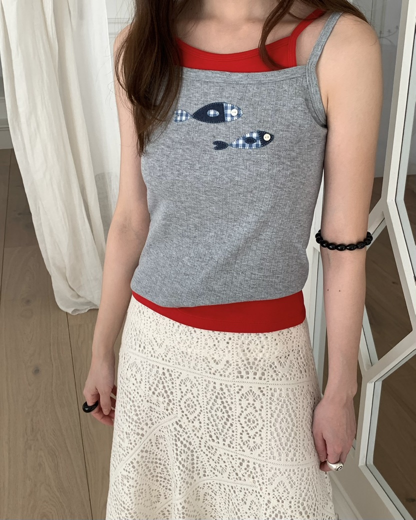 PEBBLE韓國代購女士新款推薦休閑人氣熱賣時尚吊帶背心刺繡PEBBLE吊帶/背心