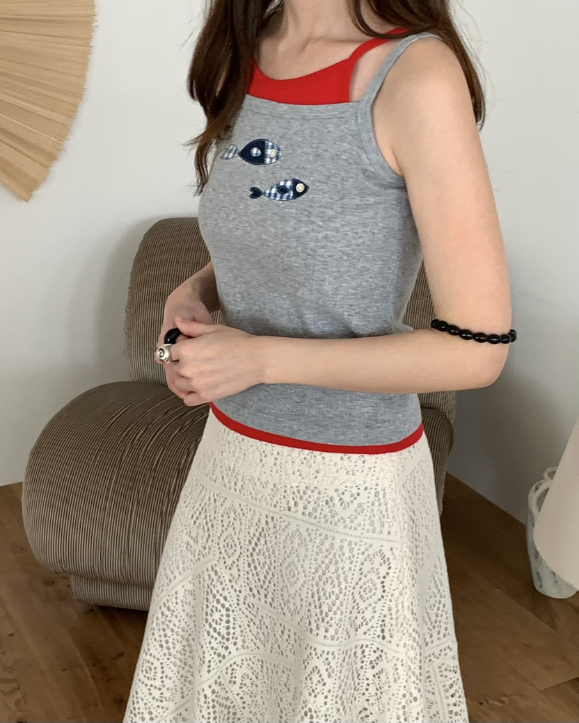 PEBBLE韓國代購女士新款推薦休閑人氣熱賣時尚吊帶背心刺繡PEBBLE吊帶/背心