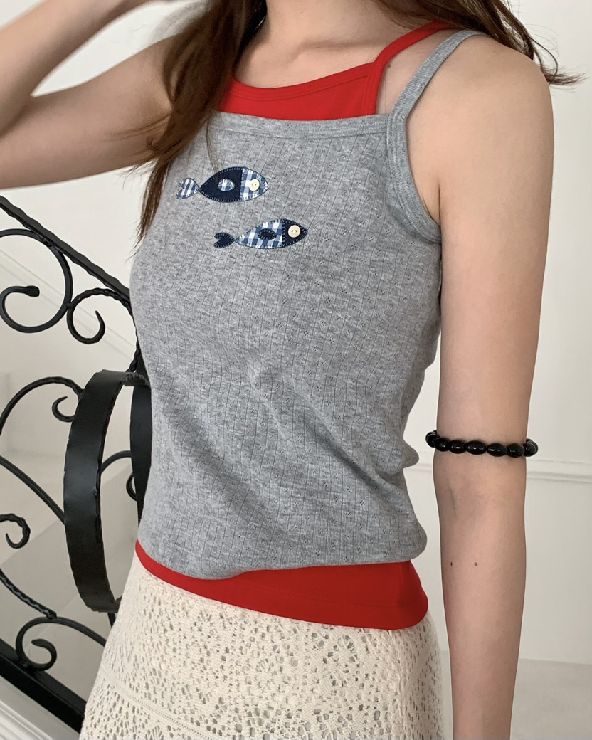 PEBBLE韓國代購女士新款推薦休閑人氣熱賣時尚吊帶背心刺繡PEBBLE吊帶/背心