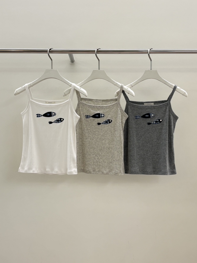 PEBBLE韓國代購女士新款推薦休閑人氣熱賣時尚吊帶背心刺繡PEBBLE吊帶/背心