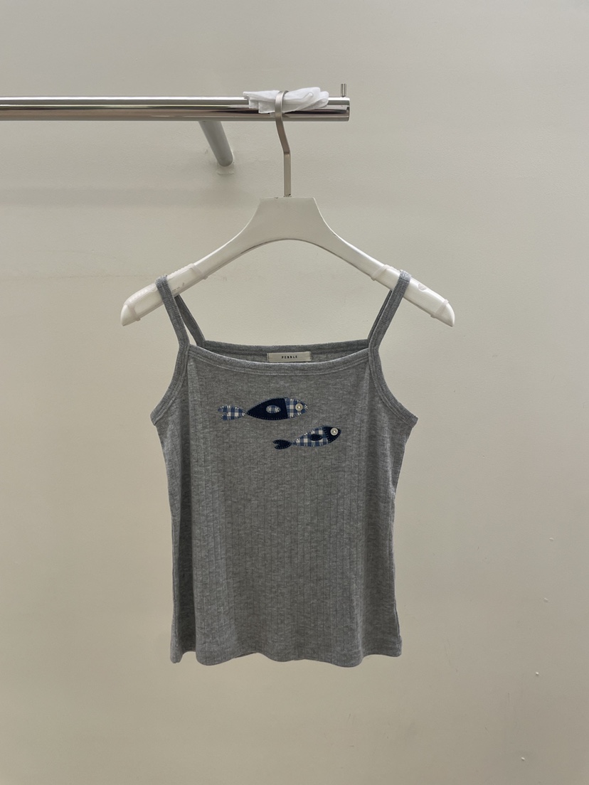 PEBBLE韓國代購女士新款推薦休閑人氣熱賣時尚吊帶背心刺繡PEBBLE吊帶/背心圖色1