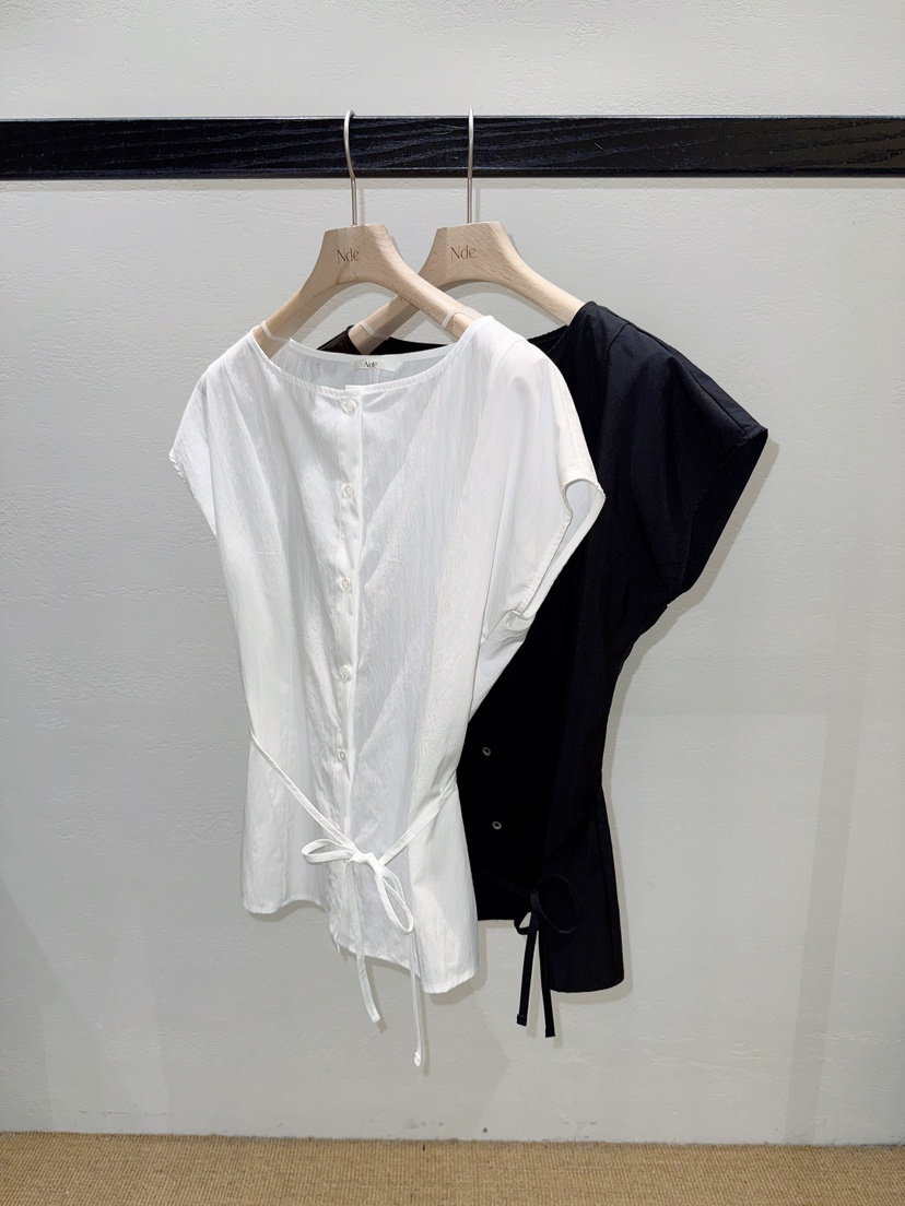 NDE韓國東大門直郵女裝新品職業26春夏推薦襯衫蕾絲衫含腰繩BOHEME_NDE襯衫/蕾絲衫