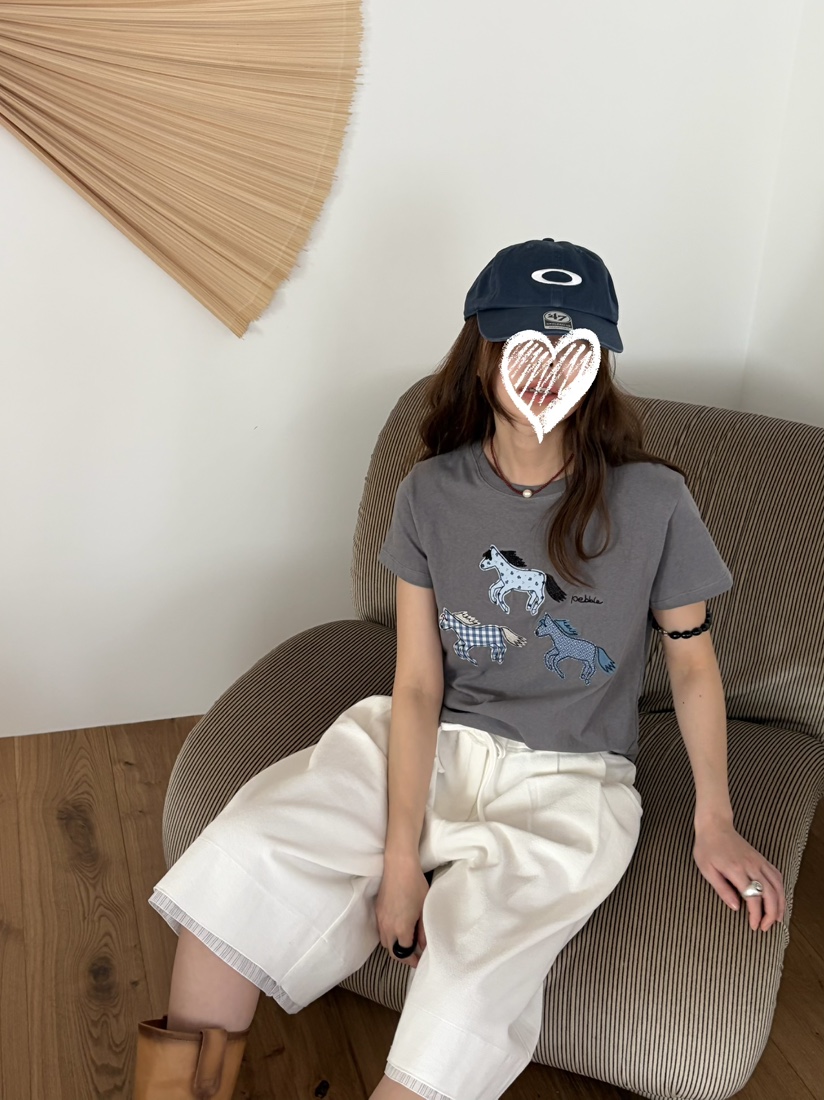 PEBBLE韓國直郵女士新品26夏季26春夏人氣職業休閑T恤刺繡PEBBLET恤