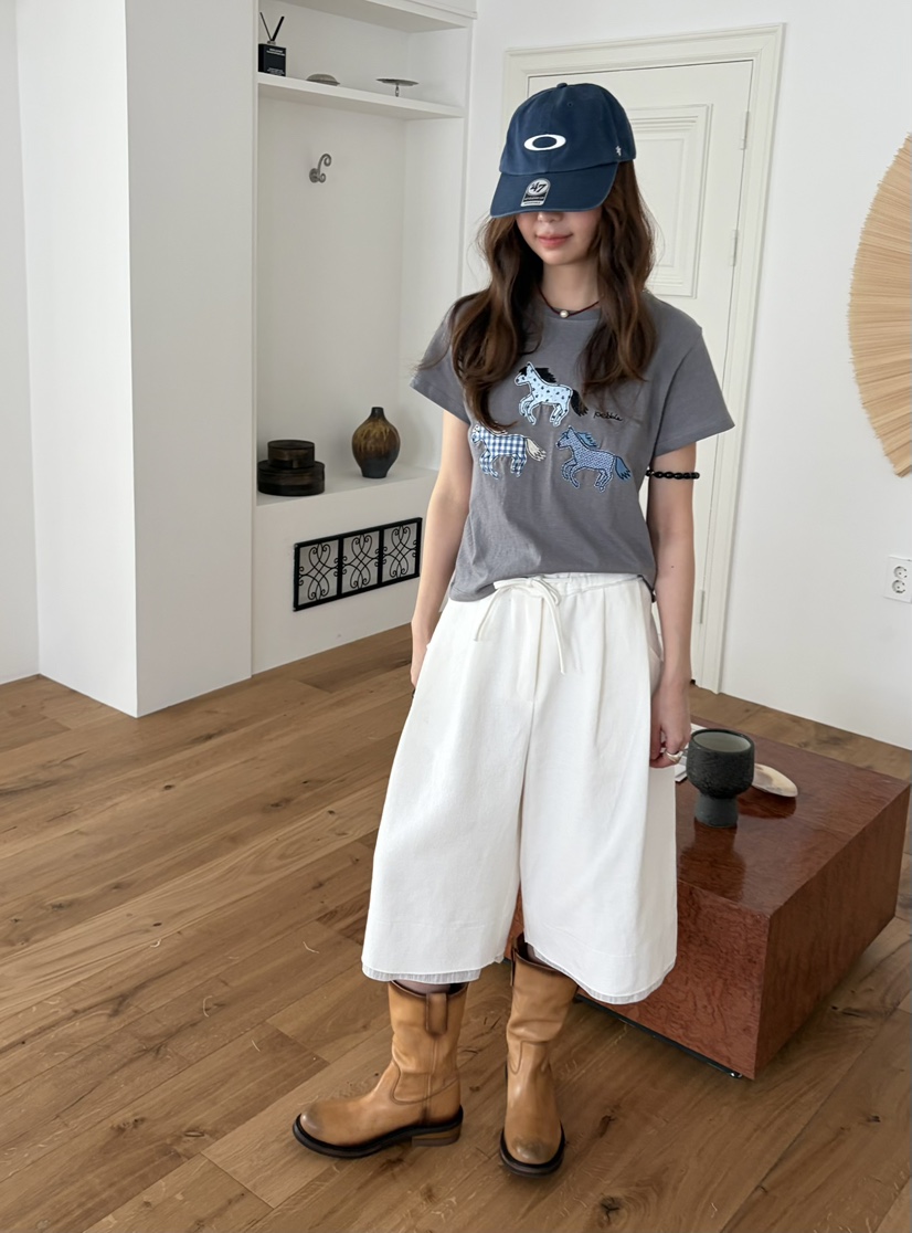 PEBBLE韓國直郵女士新品26夏季26春夏人氣職業休閑T恤刺繡PEBBLET恤