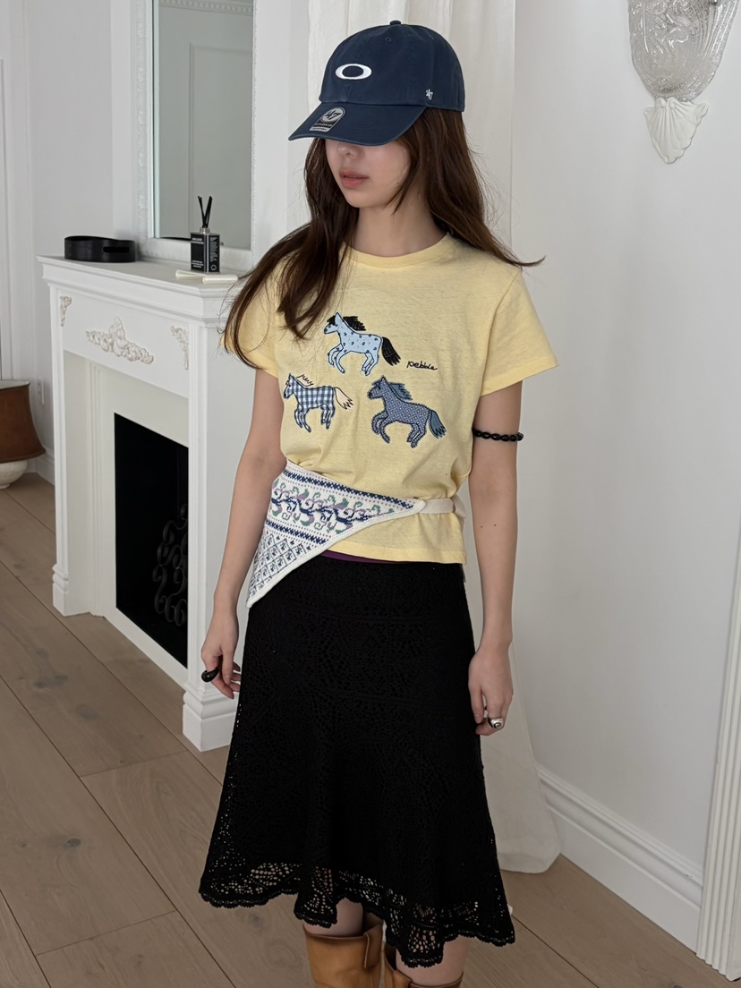 PEBBLE韓國直郵女士新品26夏季26春夏人氣職業休閑T恤刺繡PEBBLET恤