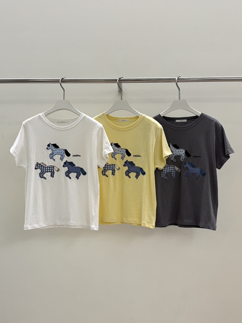 PEBBLE韓國直郵女士新品26夏季26春夏人氣職業休閑T恤刺繡PEBBLET恤