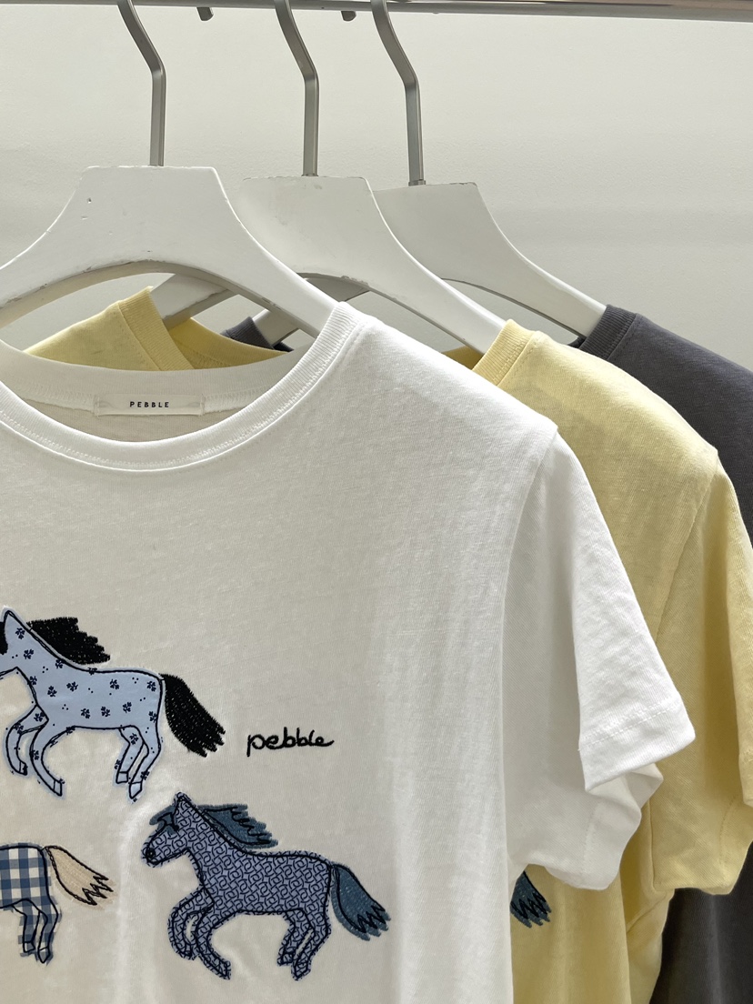 PEBBLE韓國直郵女士新品26夏季26春夏人氣職業休閑T恤刺繡PEBBLET恤