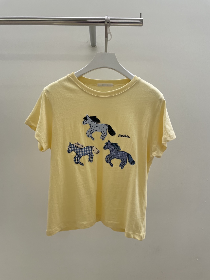 PEBBLE韓國直郵女士新品26夏季26春夏人氣職業休閑T恤刺繡PEBBLET恤圖色2