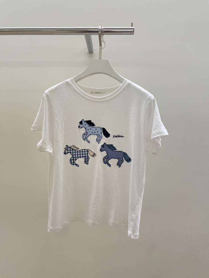 PEBBLE韓國直郵女士新品26夏季26春夏人氣職業休閑T恤刺繡PEBBLET恤圖色3