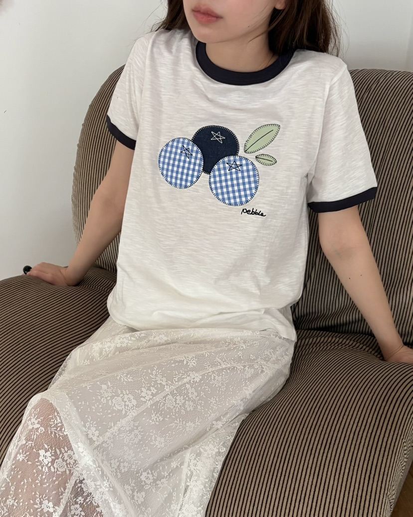 PEBBLE東大門實拍韓國女士新品時尚休閑26夏季人氣T恤刺繡PEBBLET恤