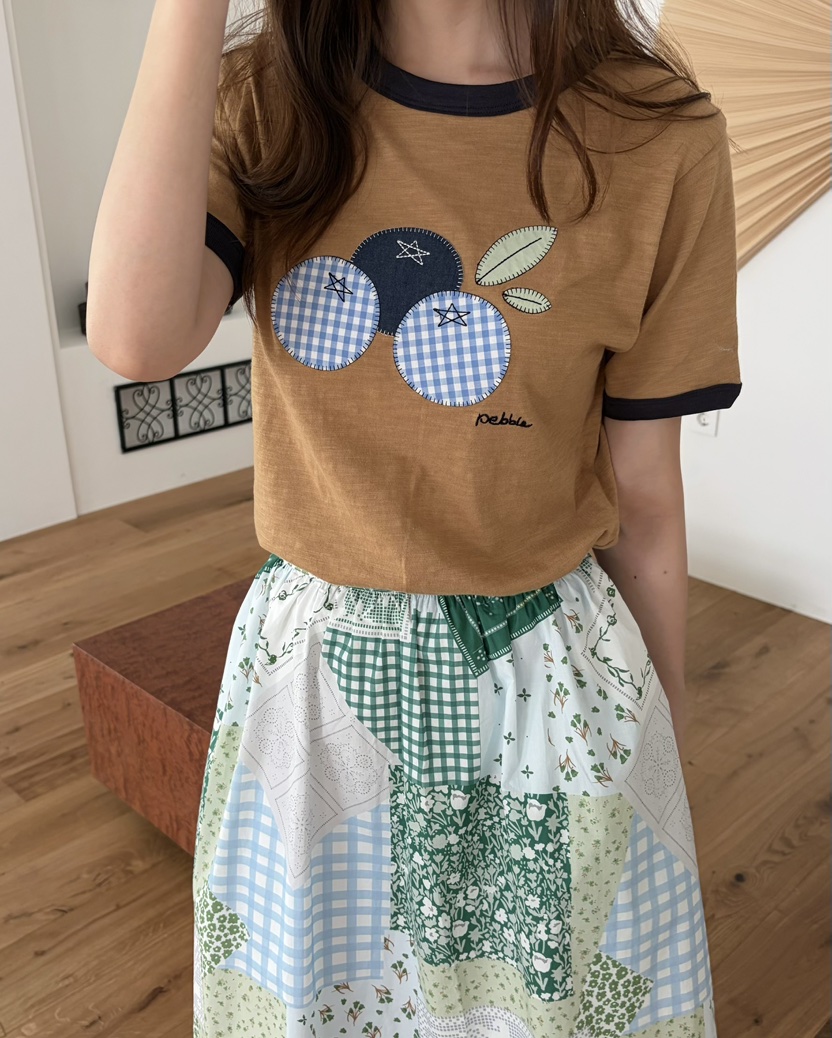 PEBBLE東大門實拍韓國女士新品時尚休閑26夏季人氣T恤刺繡PEBBLET恤