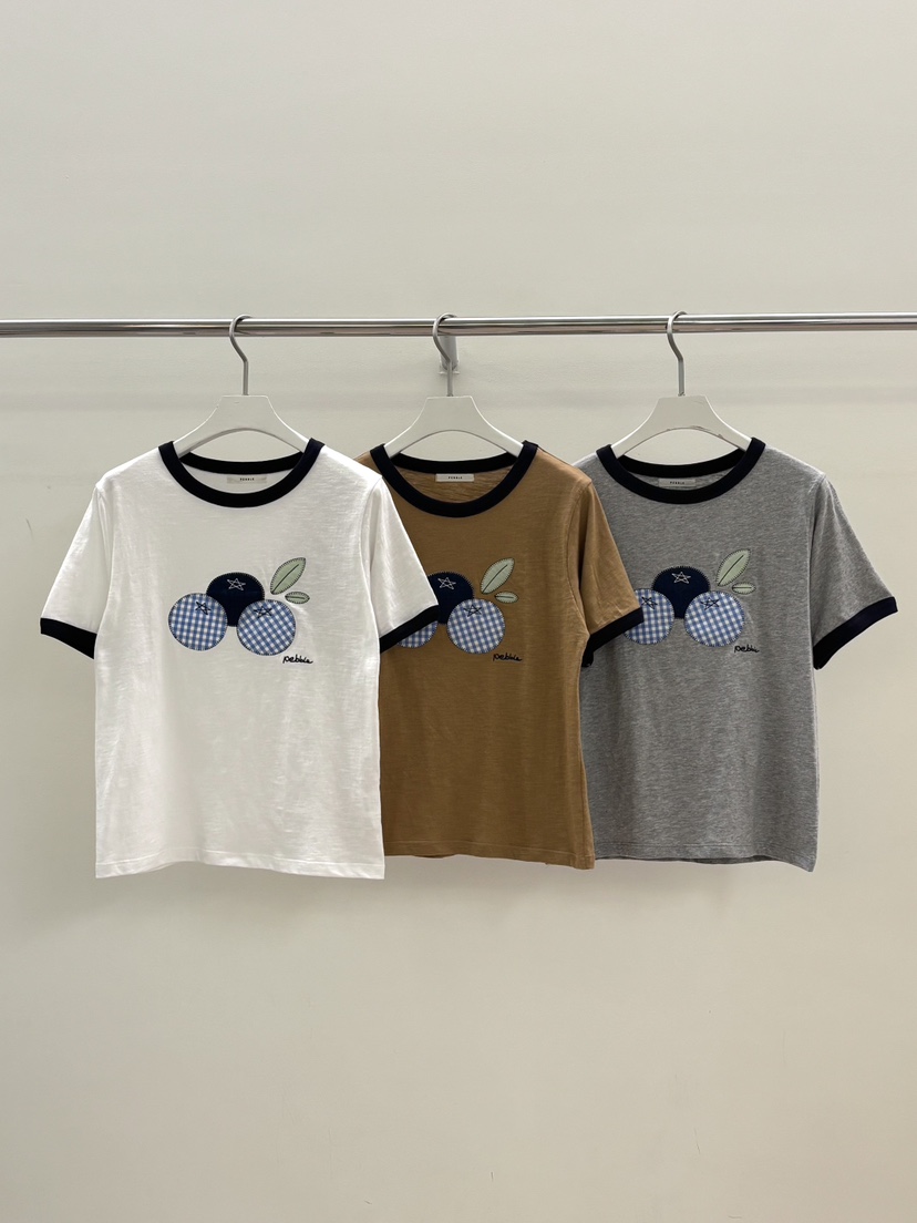 PEBBLE東大門實拍韓國女士新品時尚休閑26夏季人氣T恤刺繡PEBBLET恤
