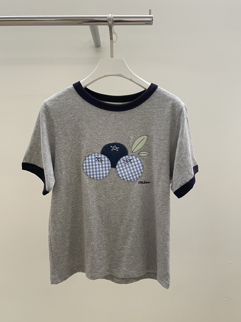 PEBBLE東大門實拍韓國女士新品時尚休閑26夏季人氣T恤刺繡PEBBLET恤圖色1