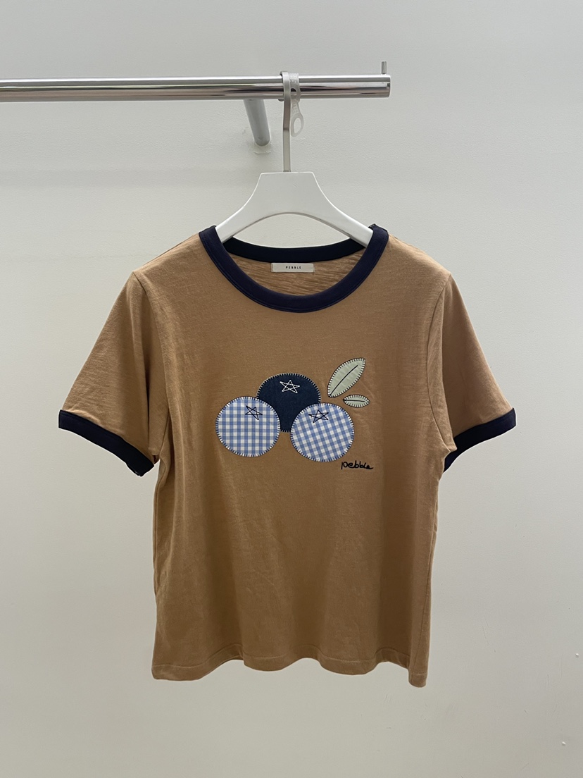 PEBBLE東大門實拍韓國女士新品時尚休閑26夏季人氣T恤刺繡PEBBLET恤圖色2