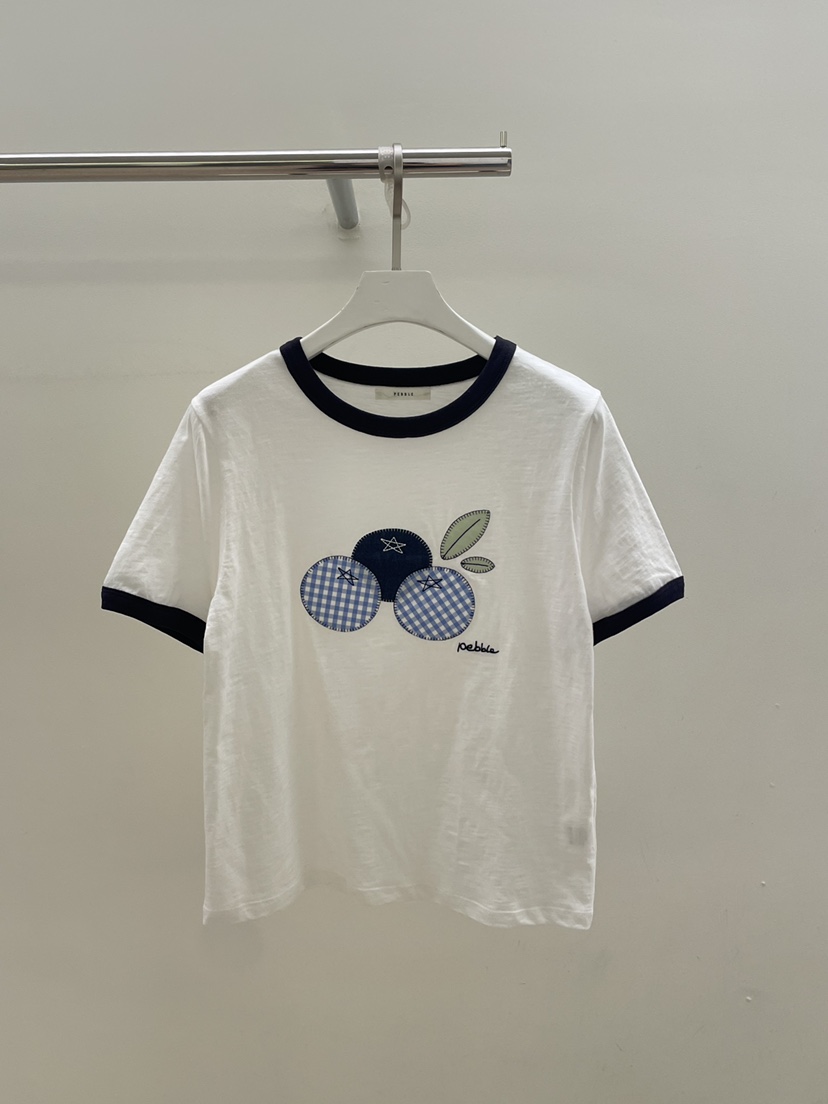 PEBBLE東大門實拍韓國女士新品時尚休閑26夏季人氣T恤刺繡PEBBLET恤圖色3