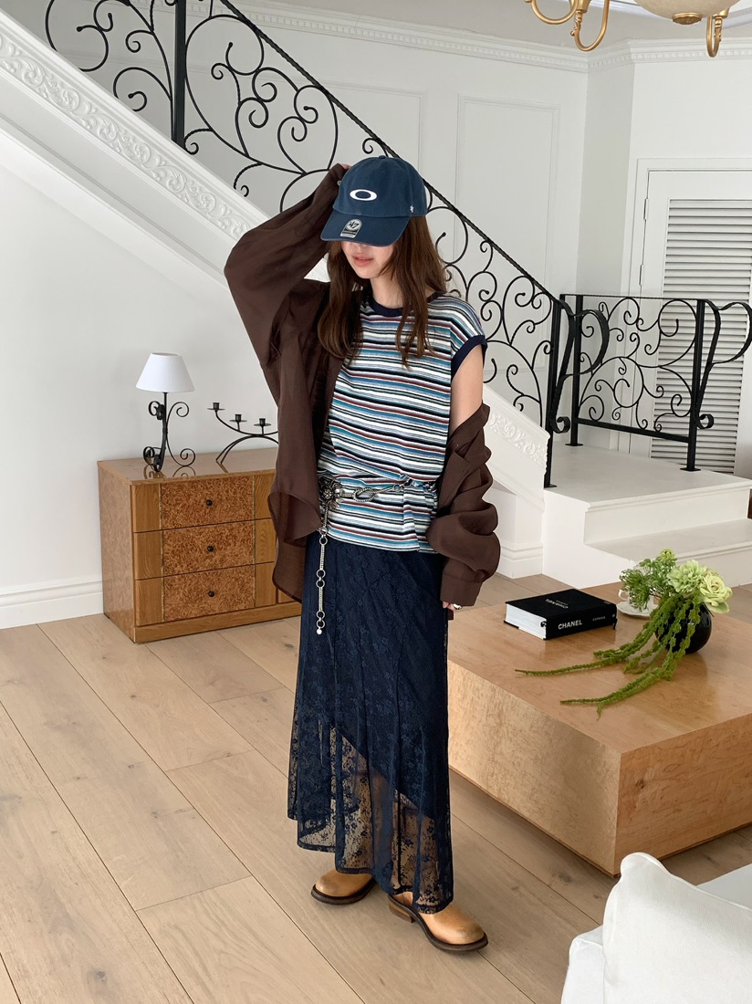 PEBBLE韓國直郵女士新款休閑26春夏推薦26夏季吊帶背心條紋PEBBLE吊帶/背心