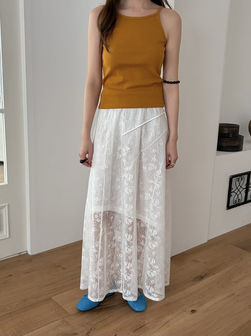 PEBBLE韓國直郵女士新款26春夏人氣時尚熱賣休閑長裙蕾絲PEBBLE長裙