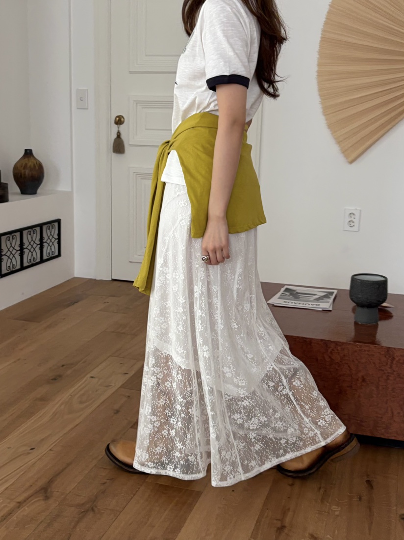 PEBBLE韓國直郵女士新款26春夏人氣時尚熱賣休閑長裙蕾絲PEBBLE長裙