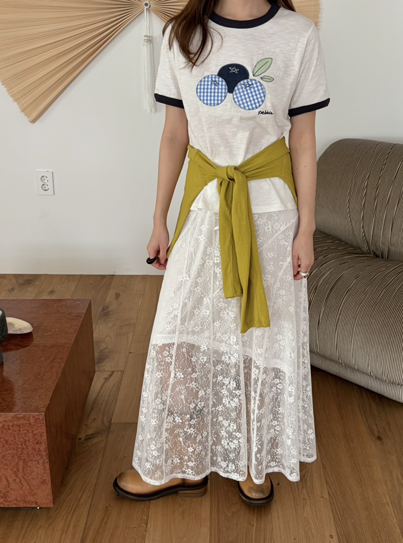 PEBBLE韓國直郵女士新款26春夏人氣時尚熱賣休閑長裙蕾絲PEBBLE長裙